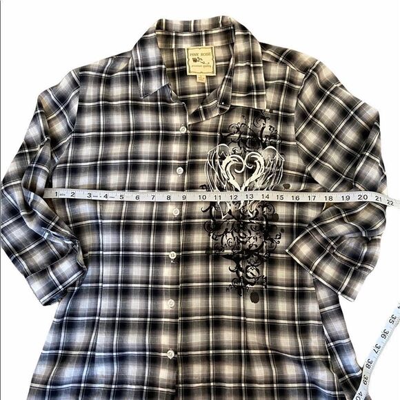 PINK ROSE Black,Grey&White Plaid Graphic Button Up - Picture 4 of 8